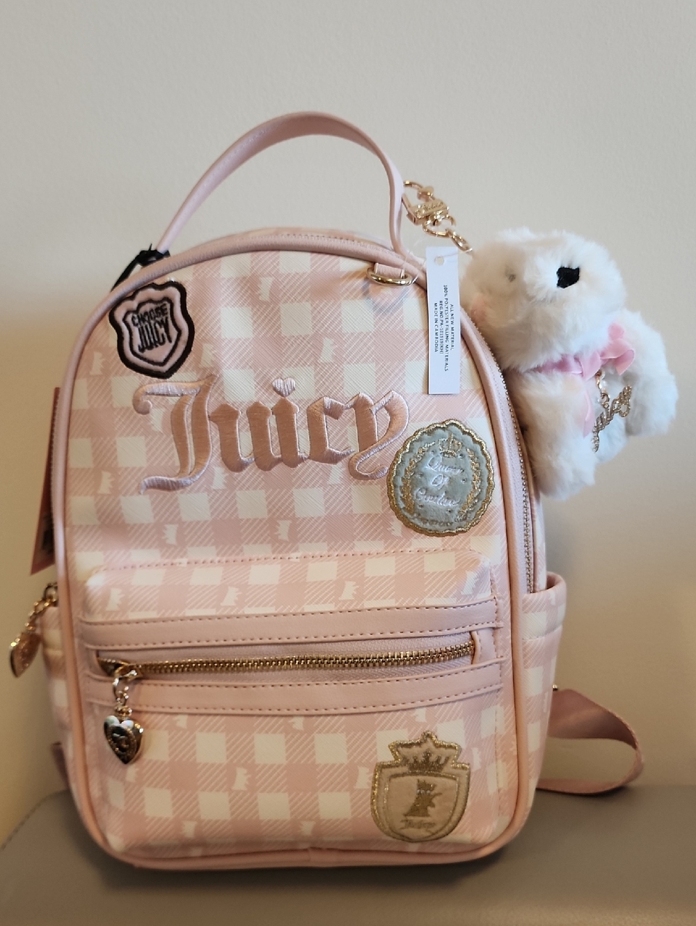 NWT Juicy Couture Pink Scottie Pattern Study Backpack Bag